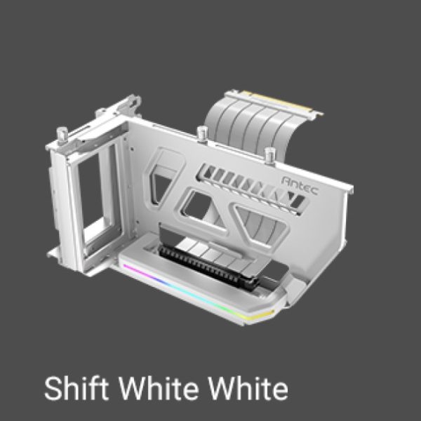 Antec RGB Adjustable Shift PCI Vertical GPU Bracket PCI-E 4.0 Riser Cable white (190mm) for 4090 & 7900 XTX Cards. E-ATX, ATX, Case. 4 PCI required