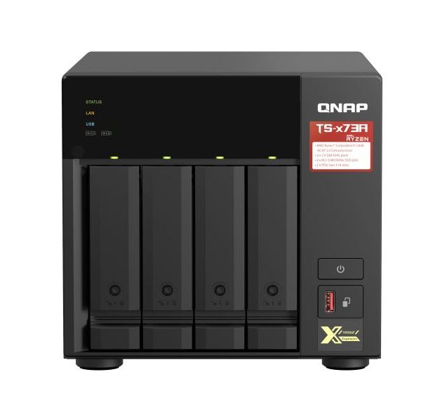QNAP TS-473A-8G 4 Bay NAS 8G DDR4 AMD V1500B quad-core 2.2 GHz processor 2x M.2 2280 PCIe Gen3 x1 slots Hot-swappable 3xUSB 3.2 3YR WTY