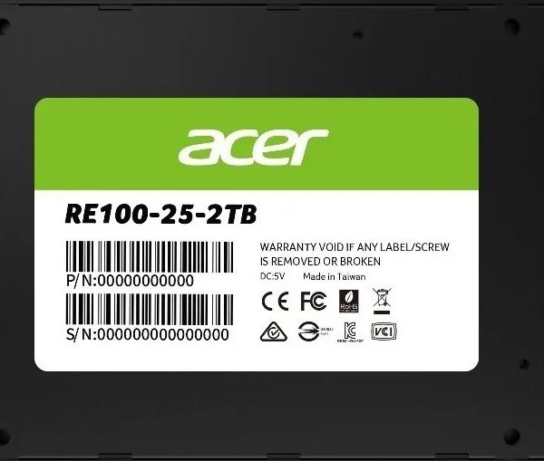 ACER RE100-2TB SSD 2.5 SATA  lll Writing Speed 503 MB/s Reading Speed 558 MB/s BL.9BWWA.110 -5 Year Warranty
