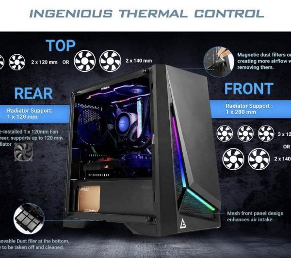 Antec DP301M mATX, ARGB Front LED, Tempered Glass, Up to 6x 120mm Fans, preinstalled 1x 120mm Fan, CPU 160mm,  GPU 360m, PSU 170mm, Case. (LS)