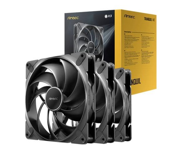 Antec Tranquil140, PWM, 2000RPM, 59.23CFM, 2.46mmH₂O, 4 Pin PWM Connector, 140mm x 25mm Performance  case Fan, Tranquil Series 3 Pack(LS)