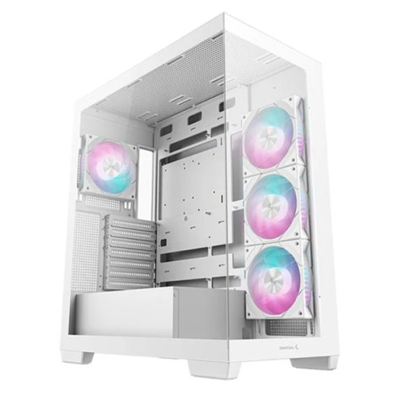 DeepCool CG580 4F WH (White)Panoramic ATX Mid-Tower Case, 4 x Pre Installed Fans Single Chamber, Support Up to 2x 360mm Radiators, Front 2x USB3.0 (LS