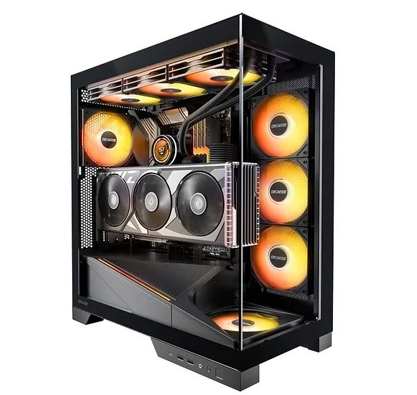 OKINOS AQ9 ARGB,Pre-Installed 5×120mm ARGB PWM Fan, ATX Mid Tower PC Case,Computer case with Panoramic View,Tempered Glass Side Panel,Type C Port