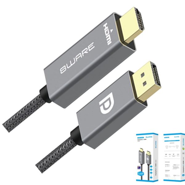 8ware 2m DisplayPort DP to HDMI 1.4v Male to Male Adapter Converter Cable Retail Pack 1080P Nylon Braide for Video Card PC Notebook to Monitor Project