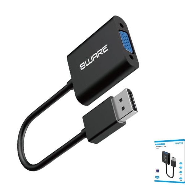 8ware DisplayPort DP to VGA Adapter Converter Cable Male to Female Retail Pack 4K Gold-Plated for Video Card PC Laptop MacBook to Monitor Projector TV
