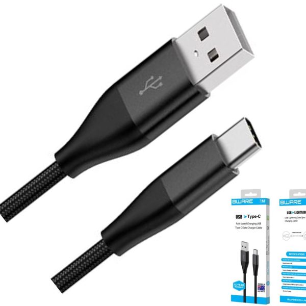 8Ware Premium 1m Samsung Certified Fast Speed Charging USB-C to USB-A Data Charger Cable For Samsung Huawei Google LG Retail Pack