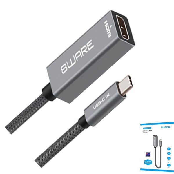8ware 10cm USB-C to HDMI Male-Female Adapter Converter Cable Retail Pack for PC Laptop iPad  MacBook Pro/Air Surface Dell XPS to Monitor Projector TV