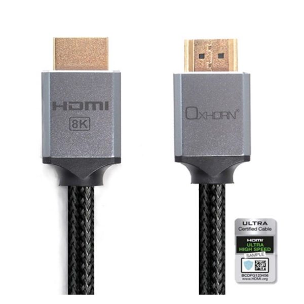 Oxhorn HDMI2.1 8K@60Hz 3D Ultra Certified Ethernet Aluminum Header Cable 1m Male to Male Retail Pack