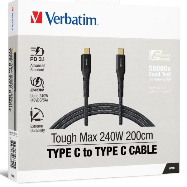 Verbatim Cable 240W USB-C to USB-C 200CM PD 3.1 and QC 3.0 and 4.0 Premium Cable