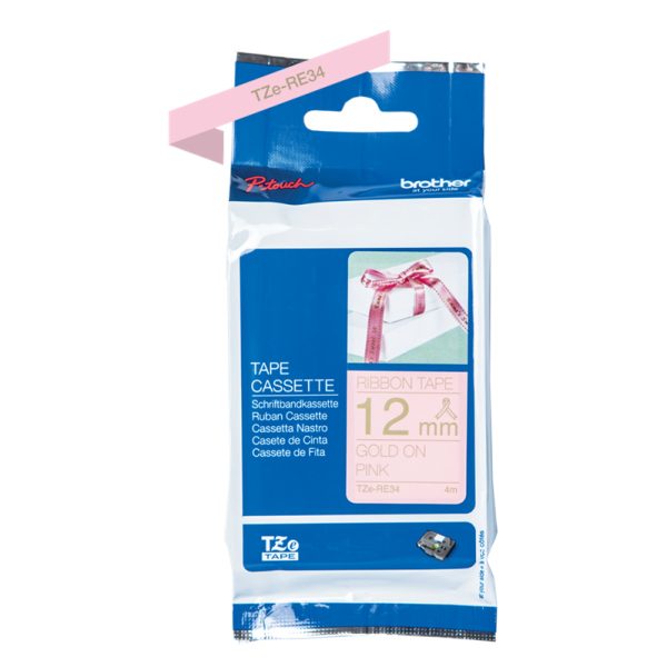 Brother 12mm X 4mm Gold on Pink Ribbon