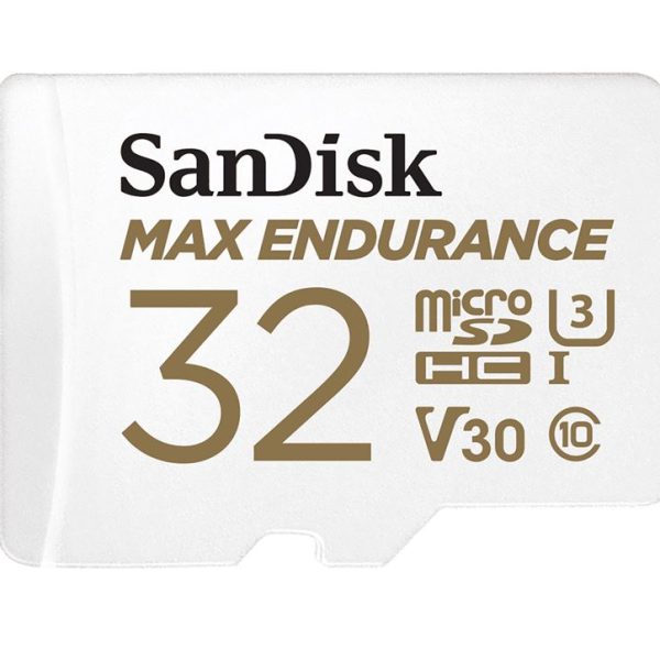 SanDisk Max Endurance 32GB microSD 100MB/s 40MB/s 20K hrs 4K UHD C10 U3 V30 -40°C to 85°C Heat Freeze Shock Temperature Water X-ray Proof SD Adapter