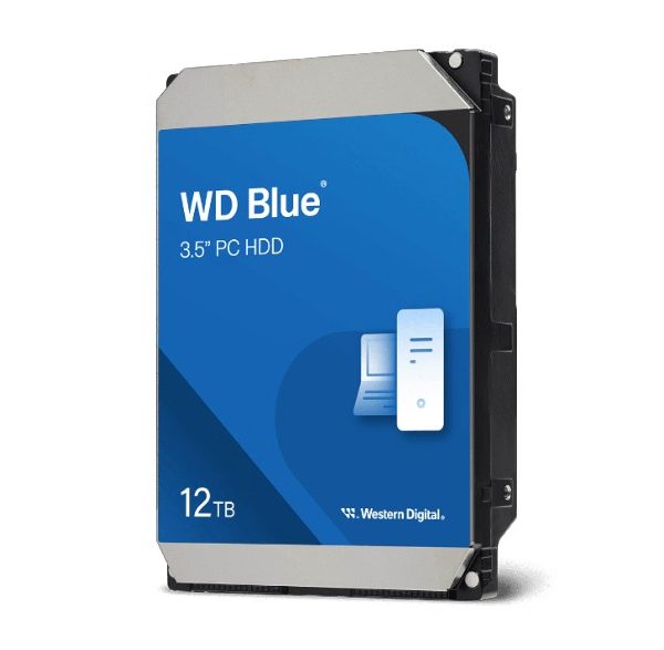 Western Digital WD Blue PC Desktop Hard Drive - 12TB, 3.5', SATA, up to 260MB/s, 7200 RPM, CMR, 512MB, 2Y Warranty