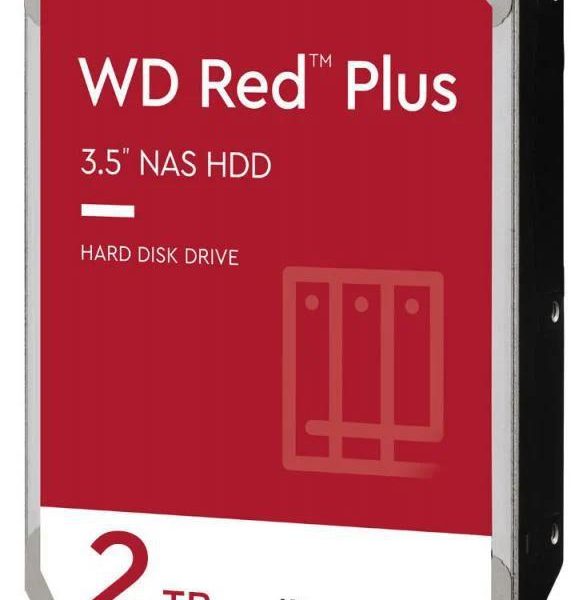 Western Digital 2TB WD Red Plus NAS Hard Drive 3.5-Inch -Transfer Rate up to 215MB/s -5640 RPM -Cache Size 512MB -3-Year Limited Warranty WD20EFPX