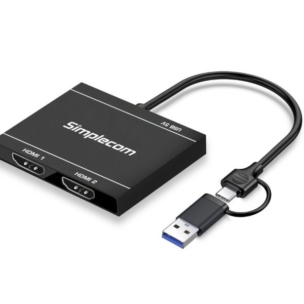 Simplecom DA327 USB 3.0 or USB-C to Dual HDMI Display Adapter for 2x 1080p Extended Screens