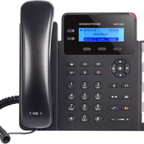 Grandstream GXP1628 2 Line IP Phone, 2 Sip Accounts, 132x48 Backlit Graphical Display, HD Audio, Dual-Switched Gigabit Ports, Powerable Via POE