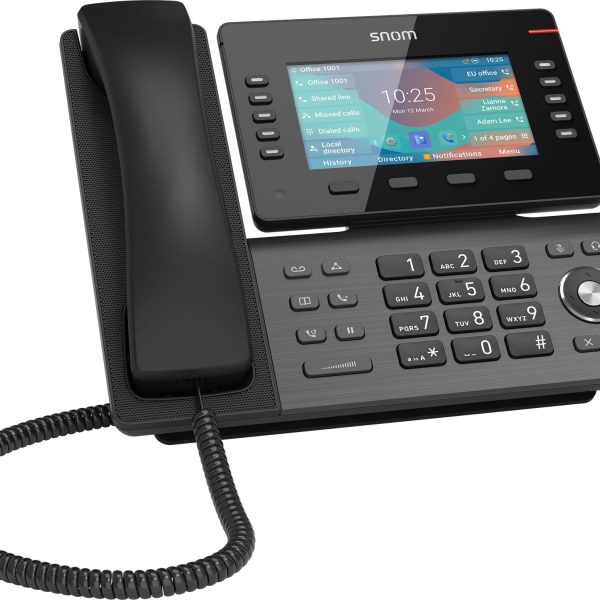SNOM D865 Large tiltable 5 inch IPS colour display 2x USB 2.0 high speed connection 10 programmable function keys Dual-band Wi-Fi and Bluetooth