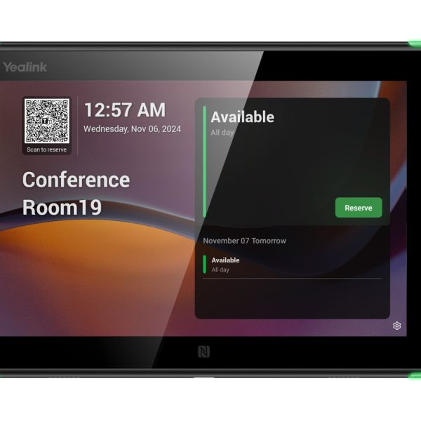 Yealink Roompanel Android based Scheduling Panel 8-inch, flush mount kit for wall or glass, 20° Tilt, PSU included, Yealink Platform, Microsoft Teams,