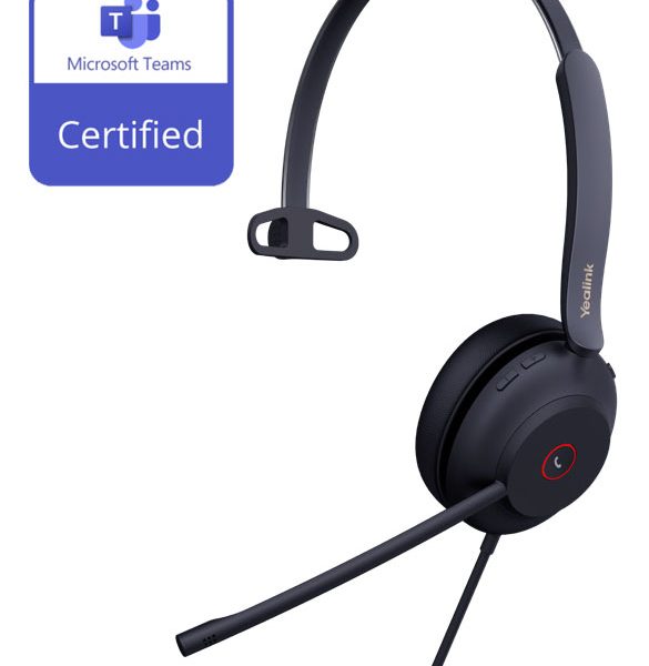 Yealink UH37 Microsoft Teams Certified USB Wired Headset, Mono, USB-A 2.0, 35mm Speaker, Busylight, Leather Ear Cushion, HD Audio