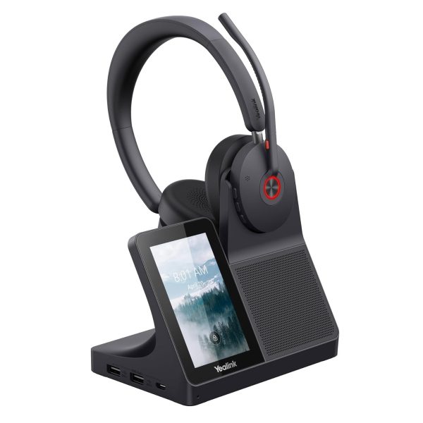 Yealink WH68 DECT + Bluetooth dual-mode, USB-A, USB-C, wireless headset workstation, noise-cancelling headset, touchscreen hub - speakerphone