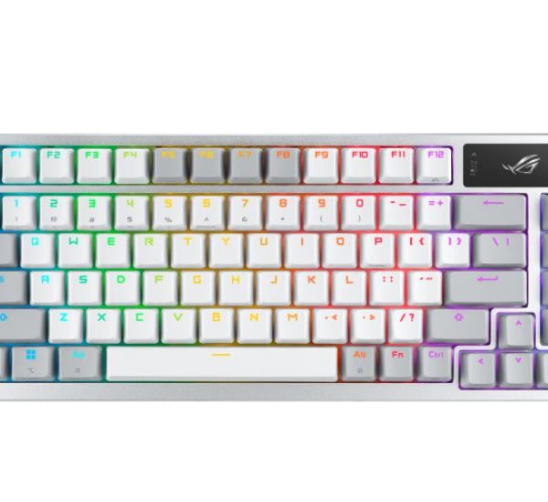 ASUS ROG AZOTH/NXSM/PBT/WHT Gaming Keyboard, OLED Display, NX Storm Switch, 75 Keys, Tri-mode Connection, White, Tactile Bump/Clicky