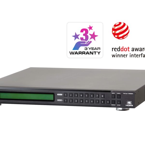 Aten Professional Matrix 8x9 4K HDMI Matrix with Scaler, Seamless Switch, control via front-panel pushbuttons, IR remote and RS232 control