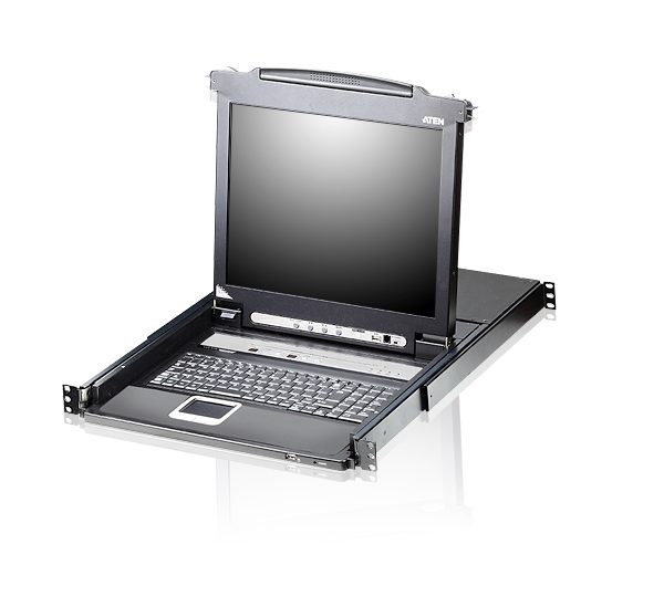 Aten Rackmount KVM Switch Single Rail 8 Port VGA PS/2-USB w/ 19' LCD Display, 2x Custom KVM Cables, 1280x1024@75hz Display, LED Illumination