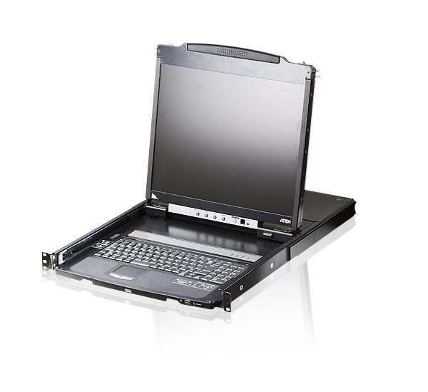 Aten Rackmount Dual Rail LCD Console VGA PS/2-USB w/ 19' LCD Display, 1x Custom KVM Cable Included, 1280x1024@75hz Display, LED Illumination