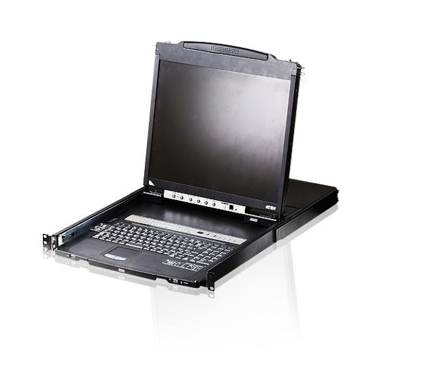 Aten Rackmount KVM Switch Dual Rail 8 Port VGA PS/2-USB w/ 19' LCD Display, 2x Custom KVM Cables Included, 1280x1024@75hz Display, LED Illumination