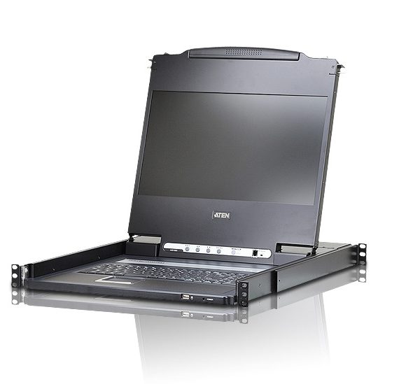 Aten Rackmount Single Rail LCD Console VGA,HDMI,DVI & VGA w/ 17.3' LCD Display, 1x Custom KVM Cable Included, 1920x1080@60hz Display, LED Illumination