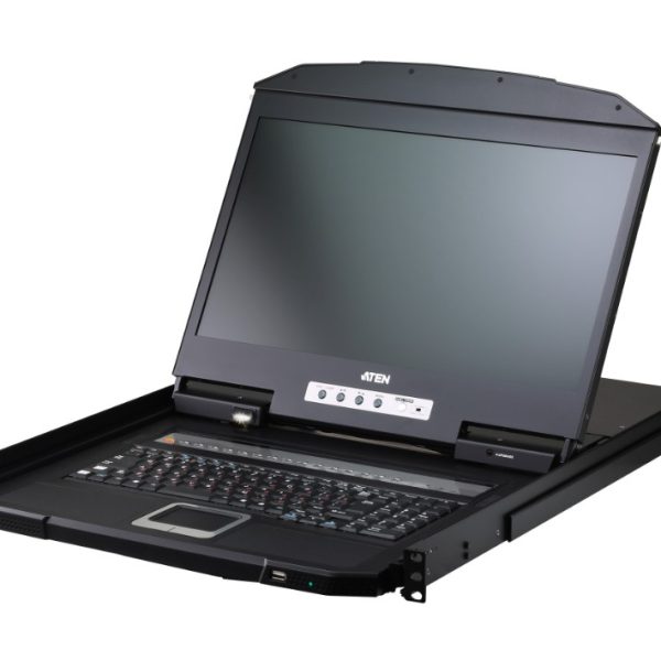 ATEN 16-Port USB HDMI Single Rail LCD KVM over IP Switch, 1U short-depth, 18.5' LCD screen with Full HD resolution of 1920 x 1080
