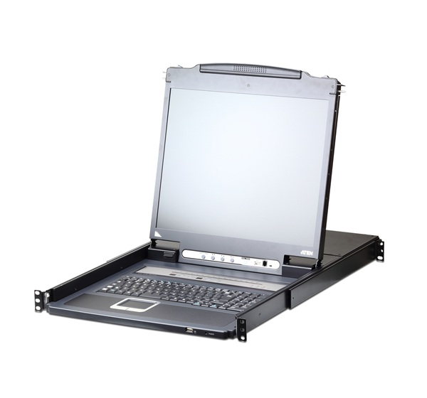 Aten Rackmount KVM Switch Over IP Single Rail 16 Port VGA PS/2-USB w/ 19' LCD Display, 2x Custom KVM Cables, 1280x1024@75hz Display, LED Illumination