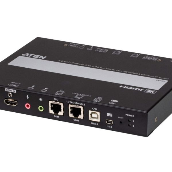 Aten 1-Local / Remote Shared Access Single Port 4K HDMI KVM over IP Switch with Redundant LAN and Power, up to 4K DCI (4096 x 2160) @ 30 Hz