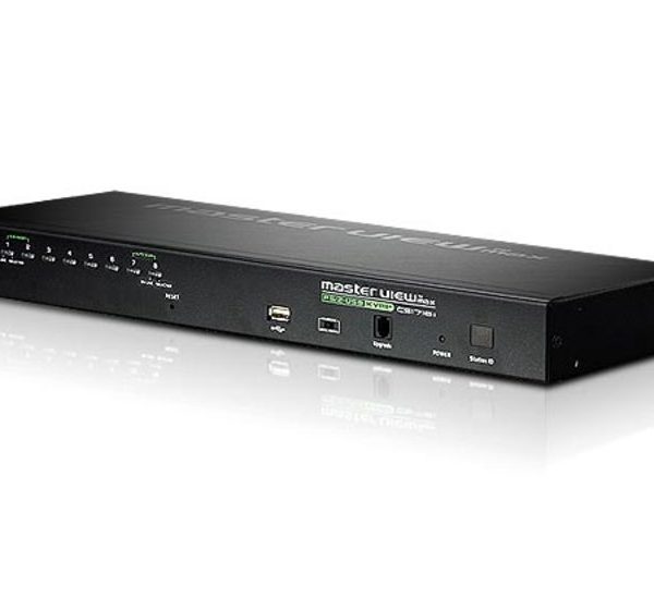 Aten Rackmount KVM Switch 8 Port VGA PS/2-USB, 2x Custom KVM Cables Included, Broadcast Mode, Daisy Chainable for up to 256 Devices