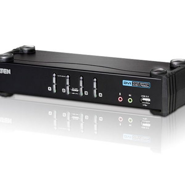 Aten Desktop KVMP Switch 4 Port Single Display DVI w/ audio, 4x Custom KVM Cables Included, 2x USB Port, Selection Via Front Panel