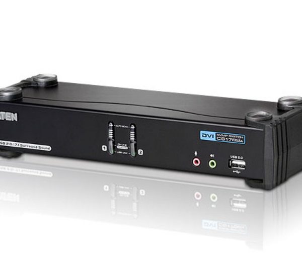 Aten Desktop KVMP Switch 2 Port Single Display DVI w/ 7.1 audio, 2x Custom KVM Cables Included, 2x USB Port, Selection Via Front Panel