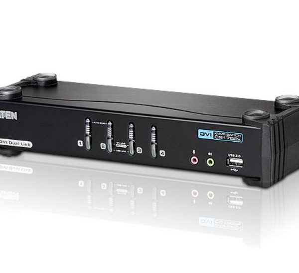 Aten Desktop KVMP Switch 4 Port Single Display DVI w/ 7.1 audio, 4x Custom KVM Cables Included, 2x USB Port, Selection Via Front Panel