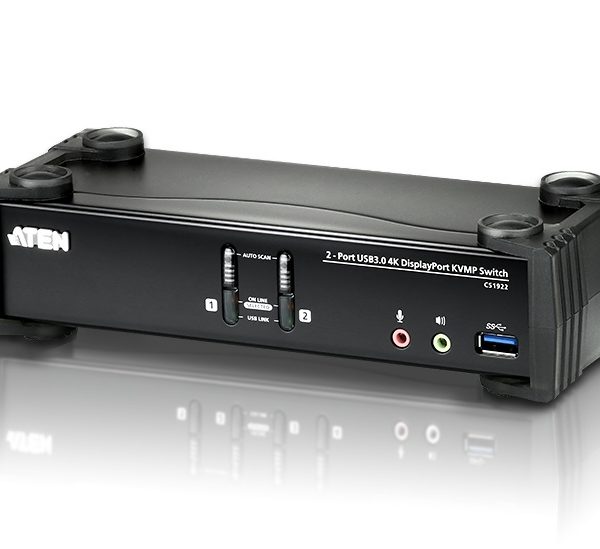 Aten Desktop KVMP Switch 2 Port Single Display 4k DisplayPort w/ audio, Cables Included, 2x USB Port, Selection Via Front Panel