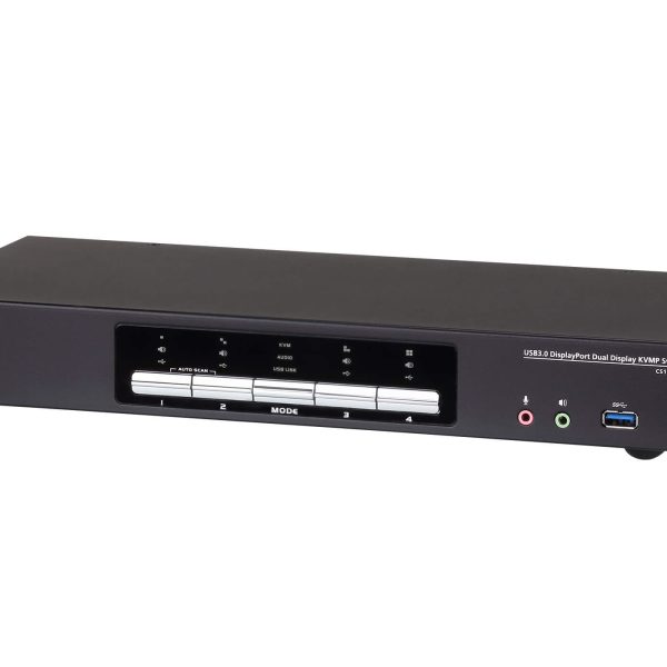 Aten Desktop KVMP Switch 4 Port Dual Display 4k DisplayPort w/ audio, Cables Included, 2x USB Port, Selection Via Front Panel