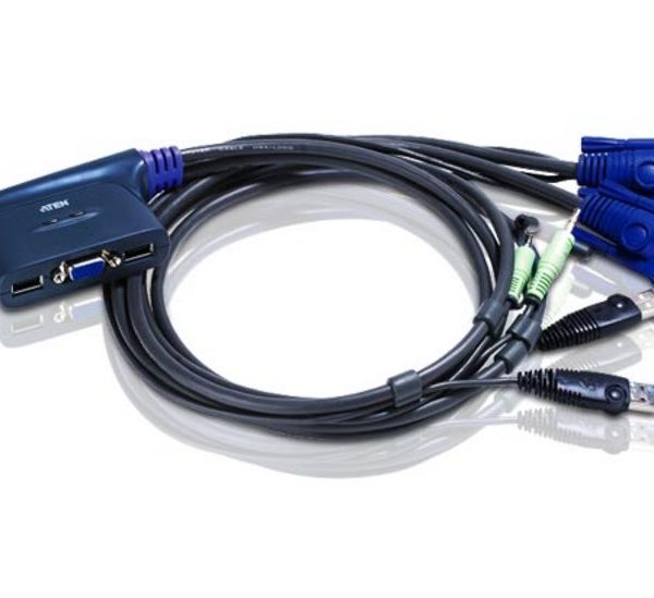 Aten Compact KVM Switch 2 Port Single Display VGA w/ audio, 0.9m Cable, Computer Selection Via Hotkey,