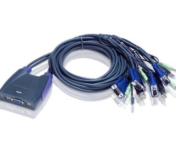 Aten Compact KVM Switch 4 Port Single Display VGA w/ audio, 1.8m Cable, Computer Selection Via Hotkey,