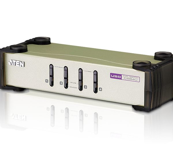 Aten Desktop KVM Switch 4 Port Single Display VGA, 4x Custom KVM Cables Included, Selection Via Front Panel, Auto Scan Mode,