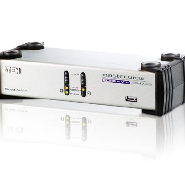 Aten Desktop KVMP Switch 2 Port Dual Display VGA w/ audio, 2x Custom KVM Cables Included, 2x USB Port, Selection Via Front Panel