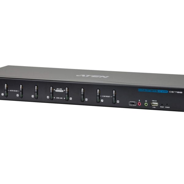 Aten 8 Port USB DVI Dual Link KVM Switch, Video DynaSync, 2.1 Audio, multi-display support by stacking up to four CS1788 units, Mouse and Keyboard emu
