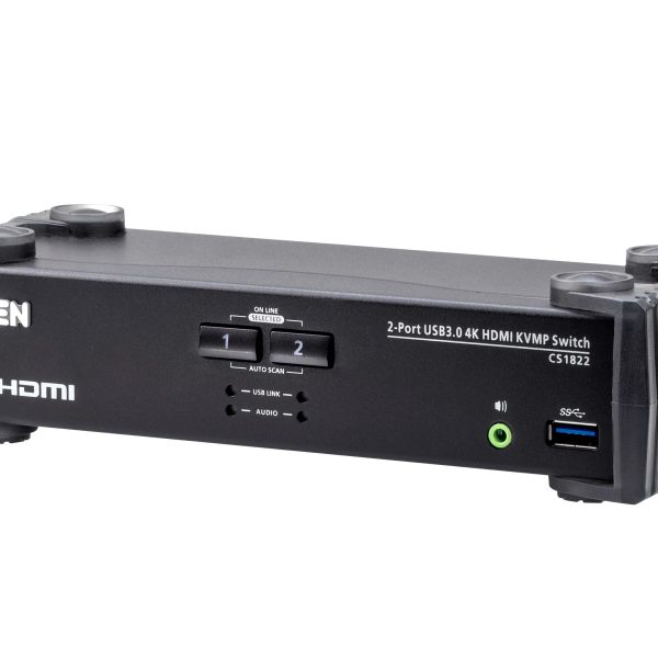 Aten Desktop KVMP Switch 2 Port Single Display 4k HDMI w/ audio mixer mode, Cables Included, Selection Via Front Panel