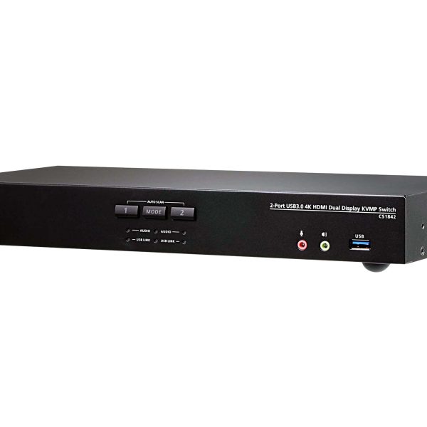Aten Desktop KVMP Switch 2 Port Dual Display 4k HDMI w/ audio, Cables Included, 2x USB Port, Selection Via Front Panel