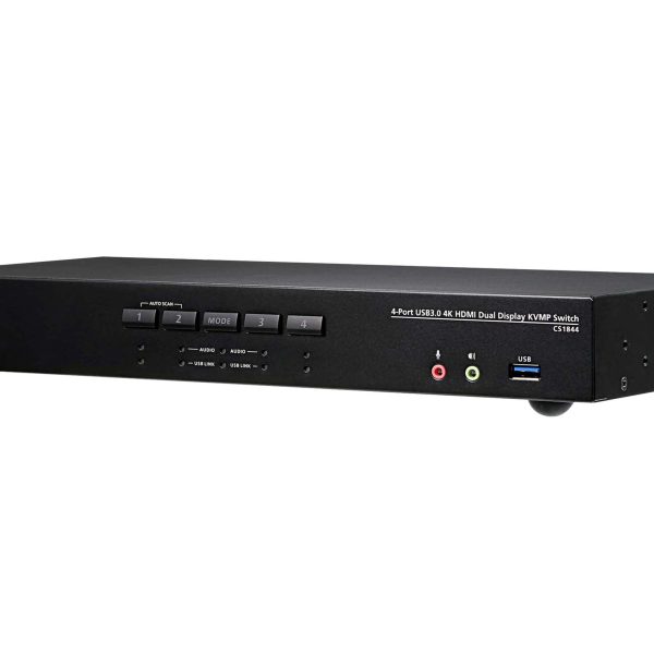 Aten Desktop KVMP Switch 4 Port Dual Display 4k HDMI w/ audio, Cables Included, 2x USB Port, Selection Via Front Panel