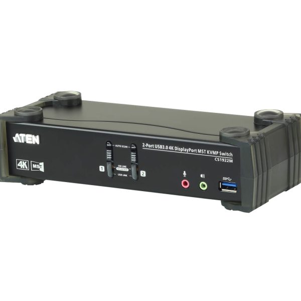 Aten Desktop KVMP Switch 2 Port Single to Dual Display 4k DisplayPort MST w/ audio, Cables Included, 2x USB Port, Selection Via Front Panel