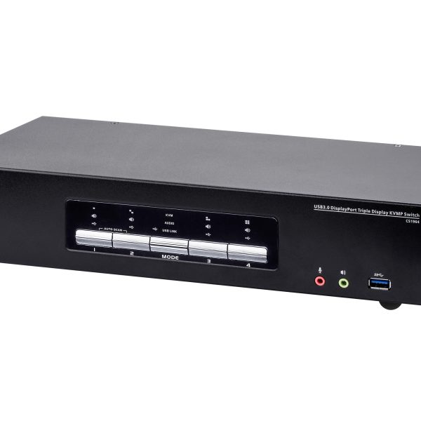 Aten Desktop KVMP Switch 4 Port Triple Display 4k DisplayPort w/ audio, Cables Included, 2x USB Port, Selection Via Front Panel