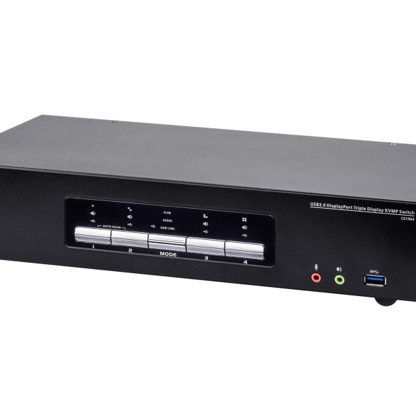 Aten Desktop KVMP Switch 4 Port Triple Display 4k DisplayPort w/ audio, Cables Included, 2x USB Port, Selection Via Front Panel