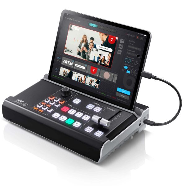 Aten UC9040 StreamLIVE™ PRO All-in-one Multi-channel AV Mixer. Preset up to 8 scenes, DVE video transition effects, a storyboard like management